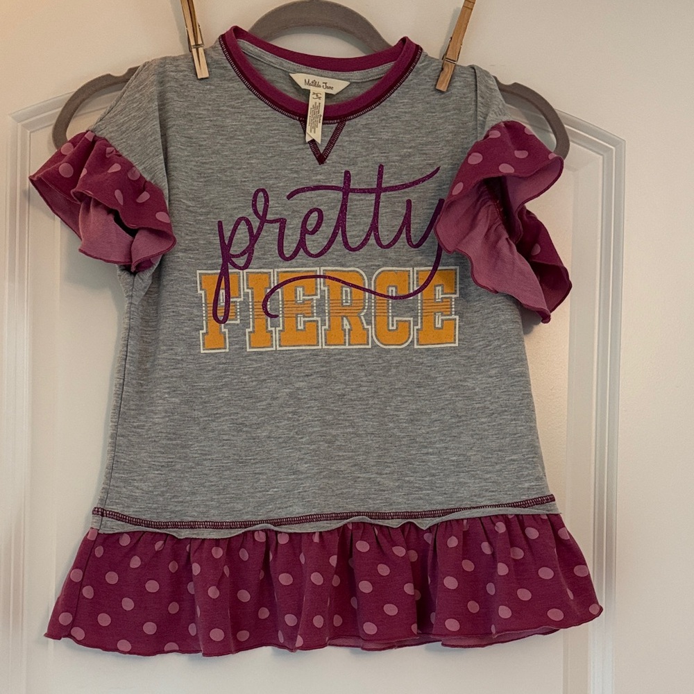 Matilda Jane Gray and Purple 'Pretty Fierce' Ruffle Sleeve Tee size 8